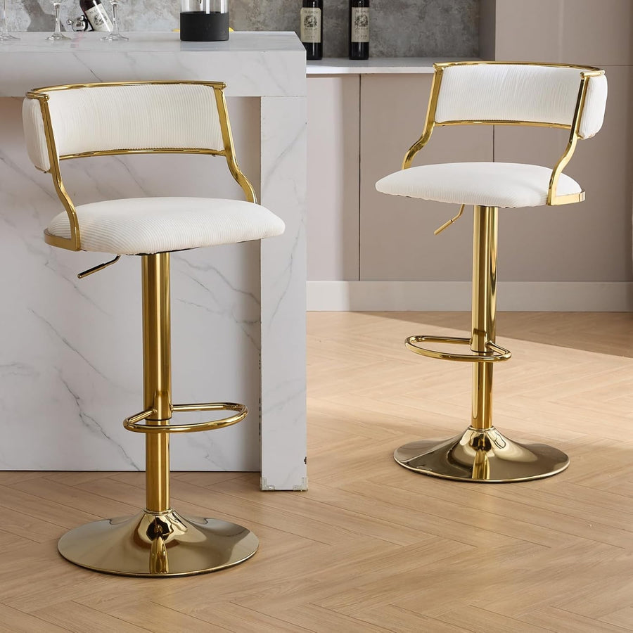 Beige Velvet Swivel Bar Stools Set of 2 – Adjustable Counter Chairs