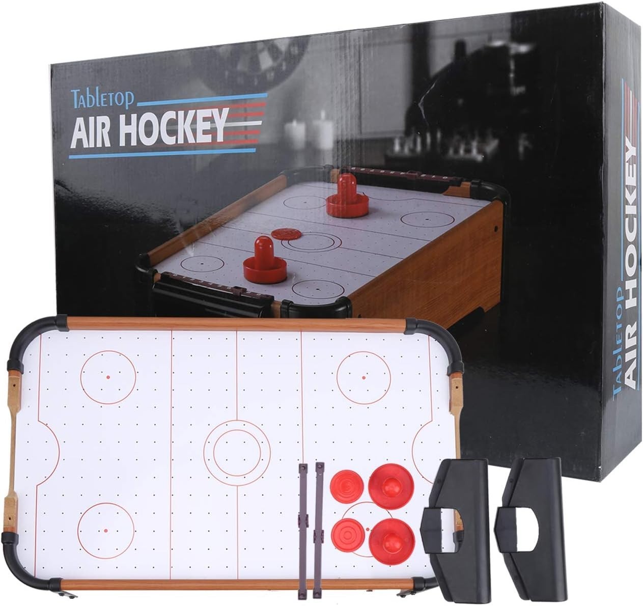 20in Tabletop Air Hockey Game Wooden Battery Powered 2 Player Set