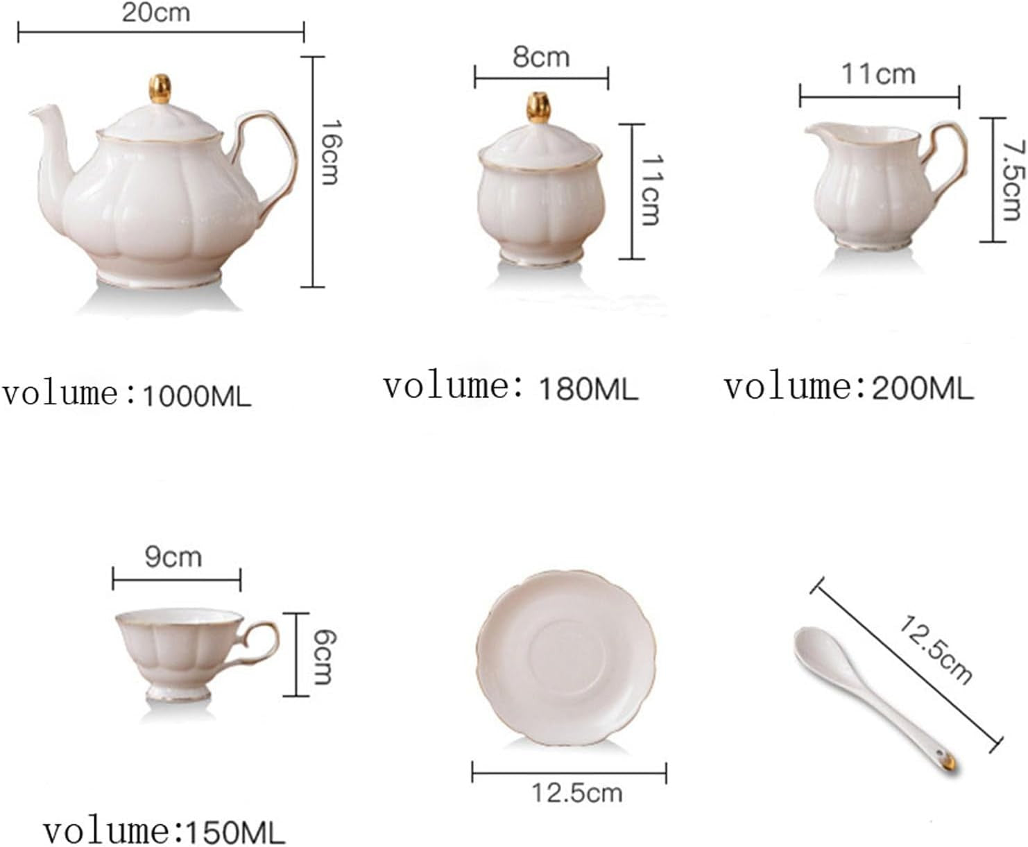 15 Piece White Bone China Tea Set Teapot Cups Saucers Classic Afternoon Tea