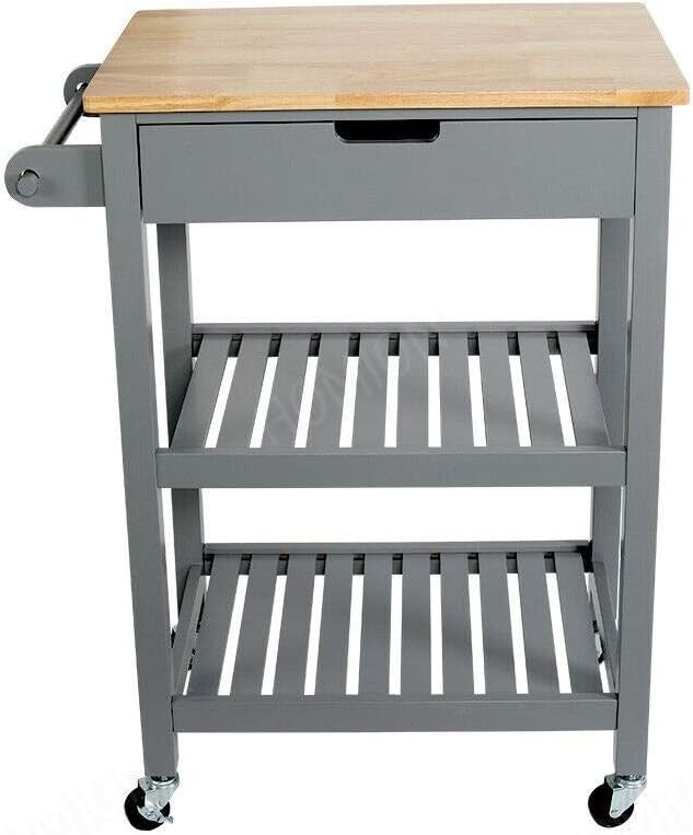 Kitchen Cart Island Trolley Rolling Storage Cabinet Drawer Shelves Wooden Top