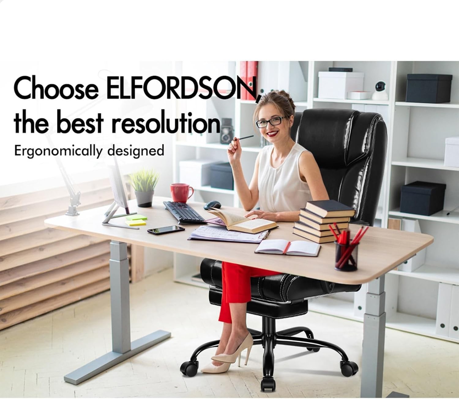 Executive Ergonomic Office Chair, Adjustable Reclining PU Leather Swivel Desk Se