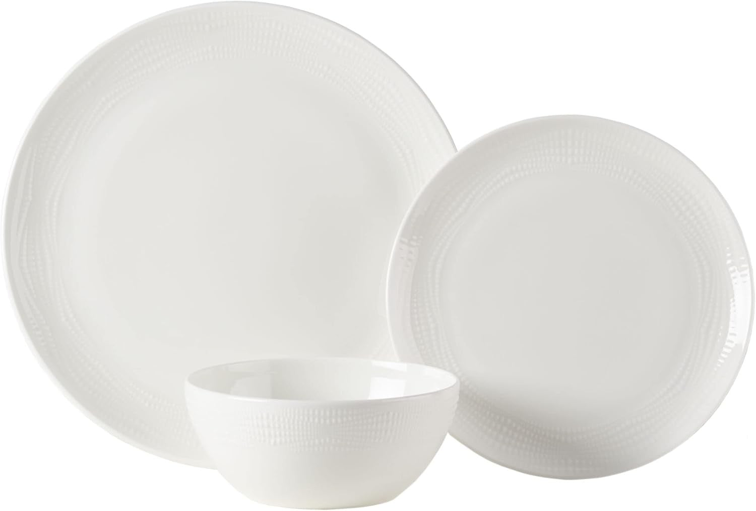 12 Piece Vegan Bone China Dinner Set Chip Resistant Plates Bowls White