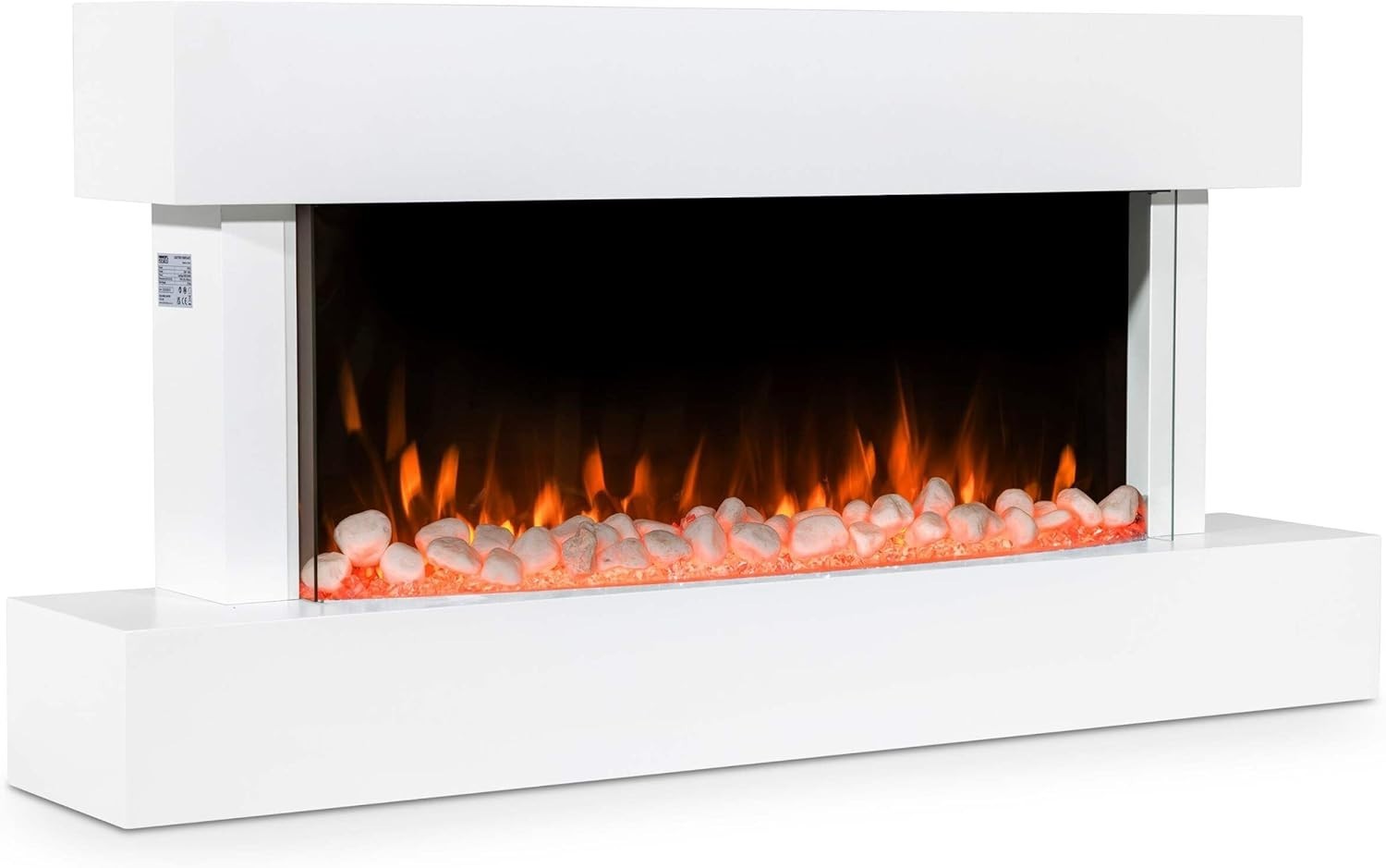 46" Wall Mounted Electric Fireplace White LED Flame Heater Pebble Log