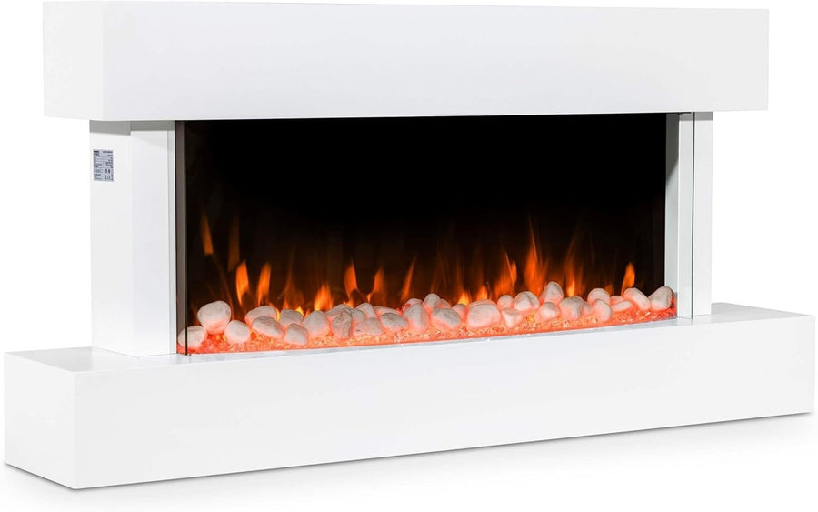 46" Wall Mounted Electric Fireplace White LED Flame Heater Pebble Log
