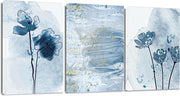 3 Piece Blue Gold Abstract Canvas Wall Art 30x40cm Framed Set