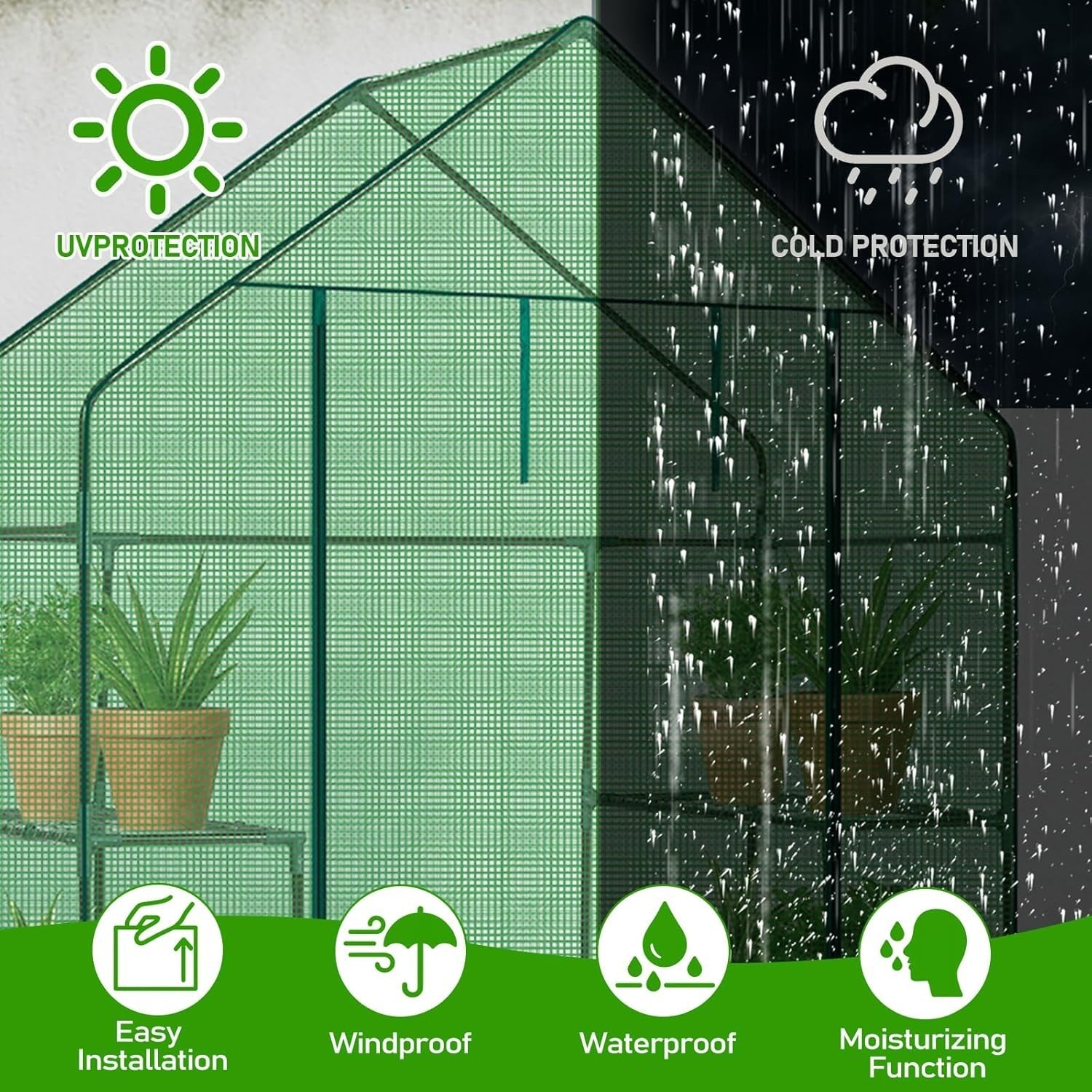 Walk-In Greenhouse 3 Tier 4 Shelf PE Cover Steel Frame Garden Plant Tent