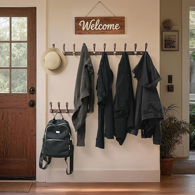 Antique Bronze Wall Mounted Coat Rack 94cm | 10 Heavy Duty Metal Double Hooks