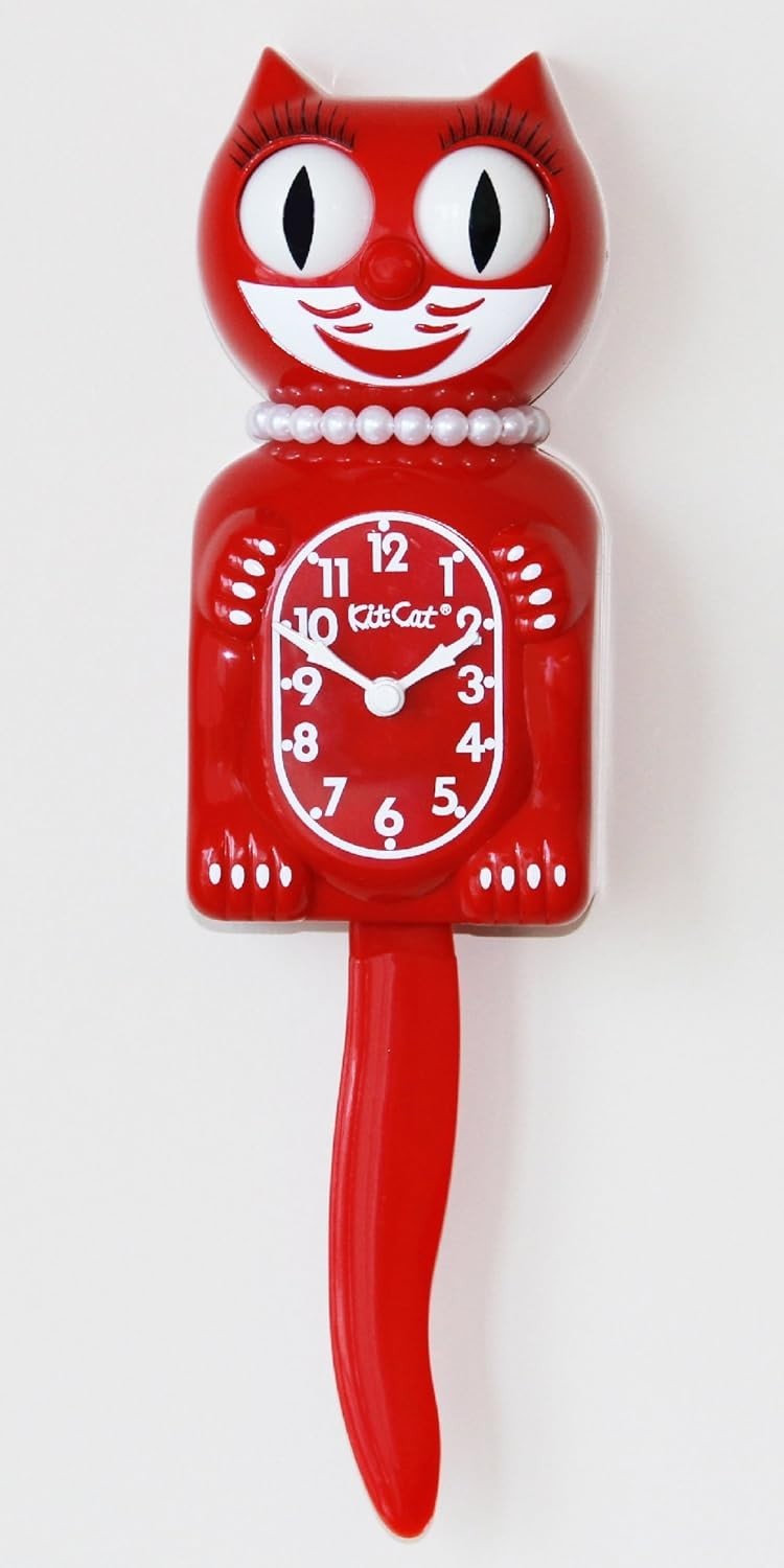 Retro Cherry Red Wall Clock Moving Eyes Tail Limited Vintage Style Gift