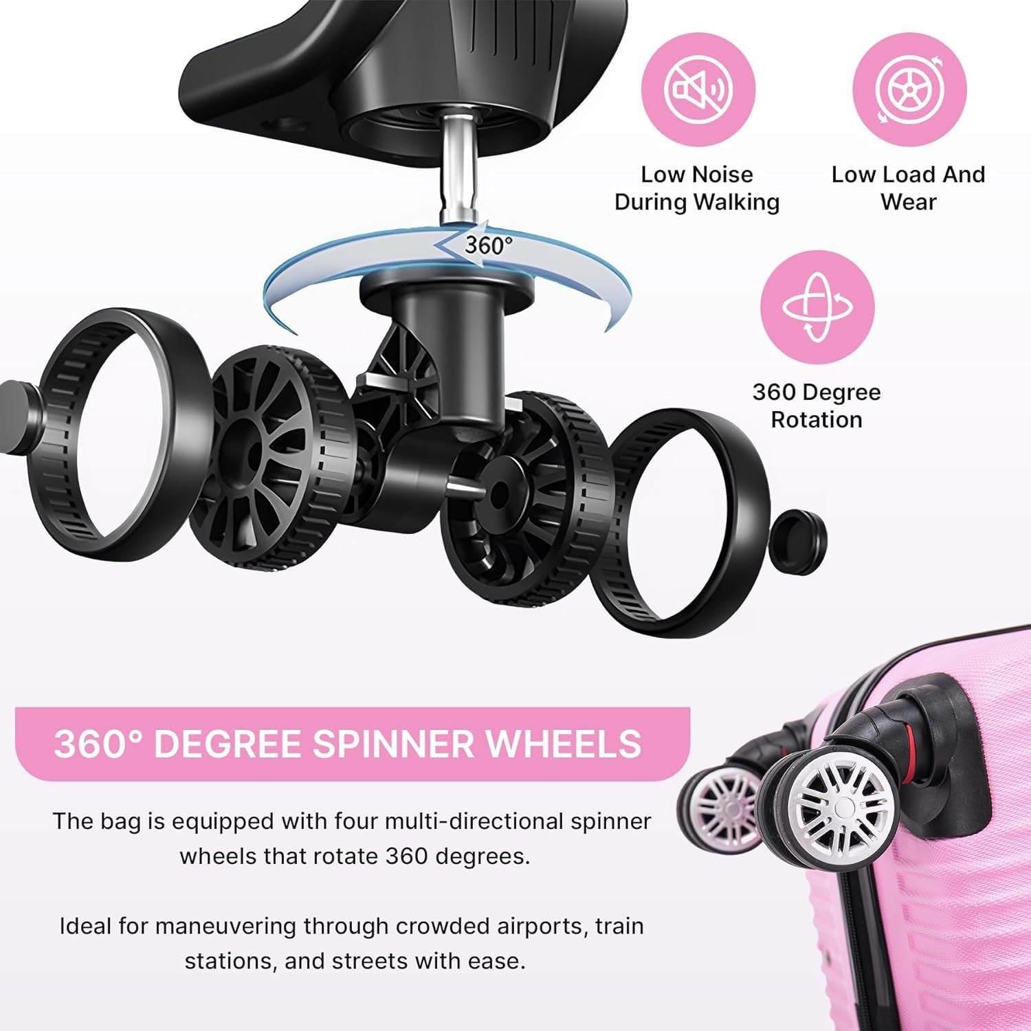 29'' Large Check In Suitcase Hard Shell Lightweight 4 Spinner Wheels Lock Pink