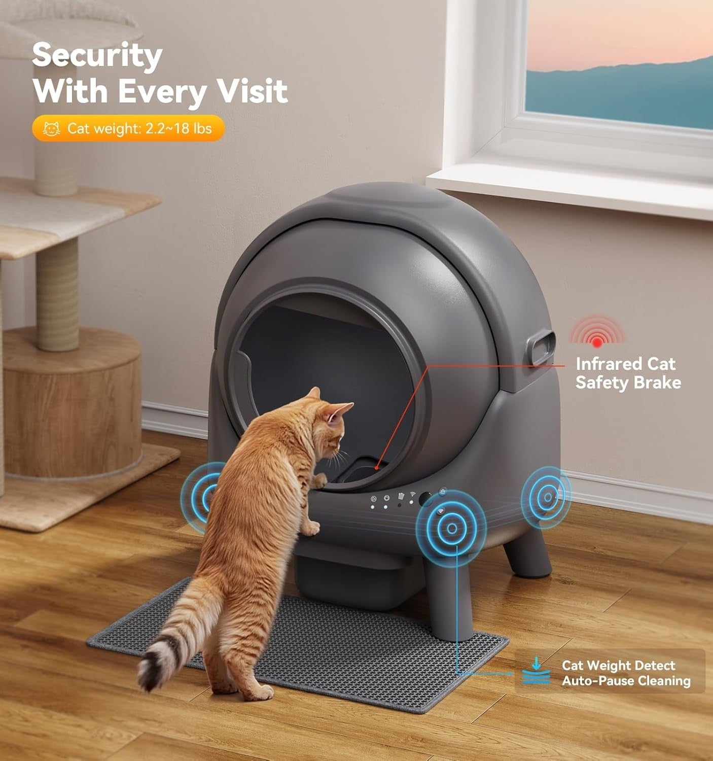 65L Self Cleaning Cat Litter Box App Control Odor Control Multi Cat