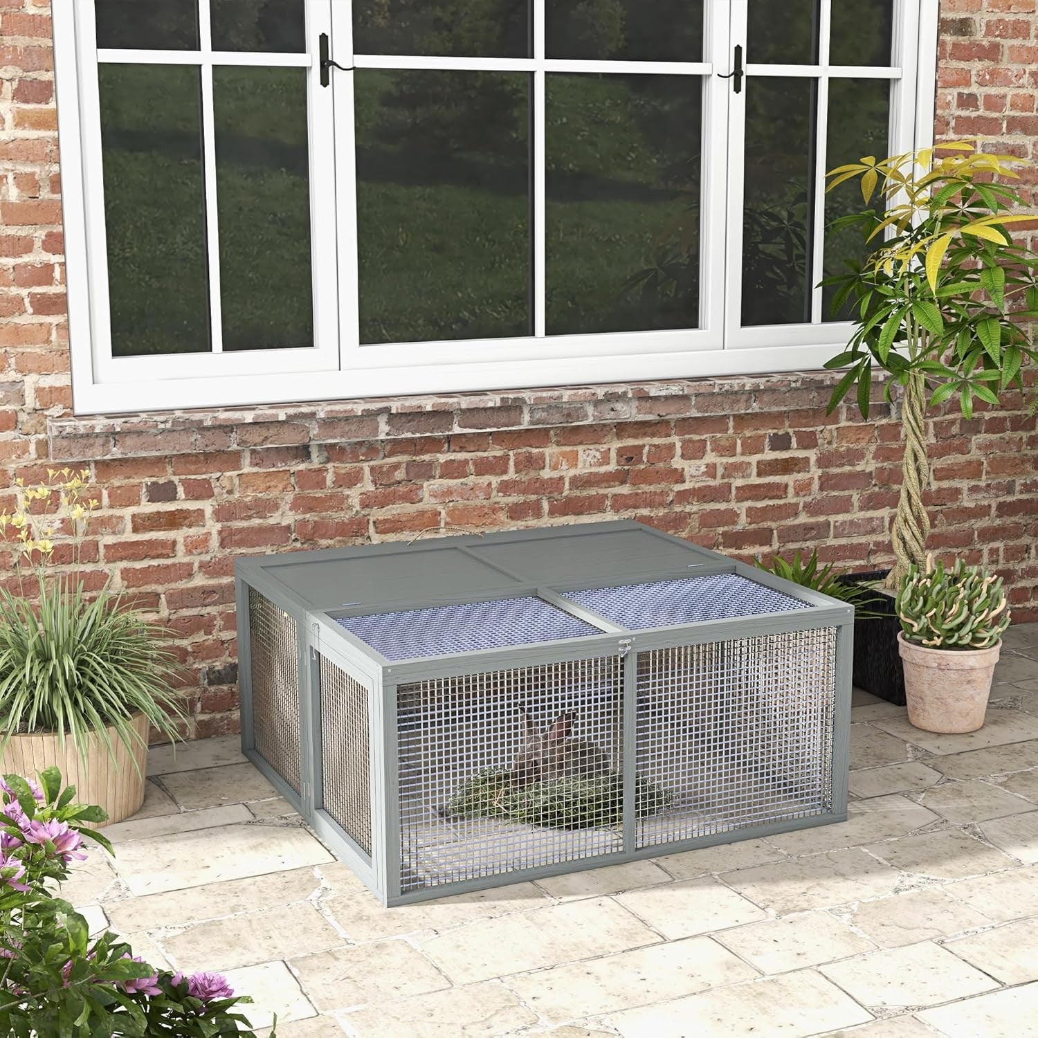 Folding Rabbit Hutch Portable Wooden Outdoor Run Openable Top Large