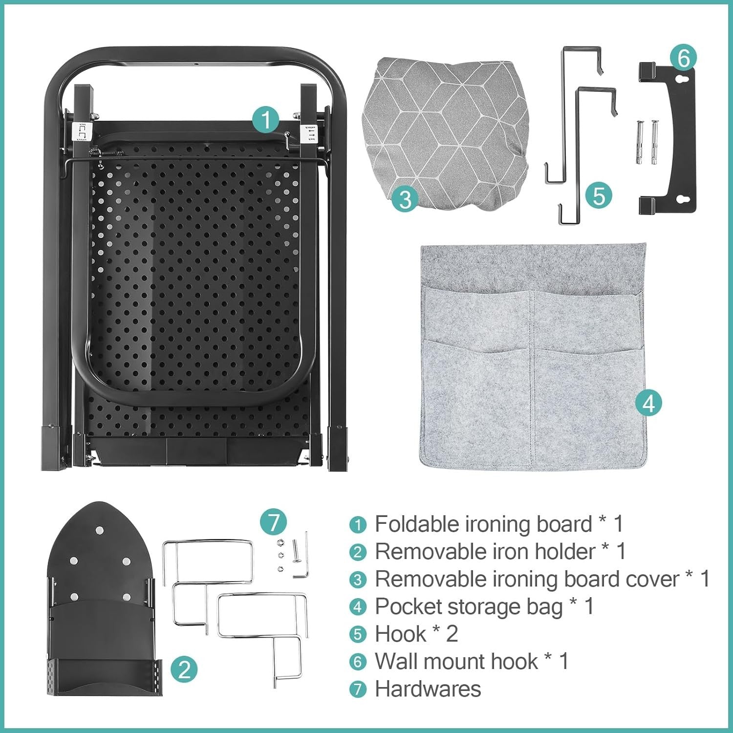 Over Door Ironing Board Space Saving Hanging Foldaway with Iron Holder