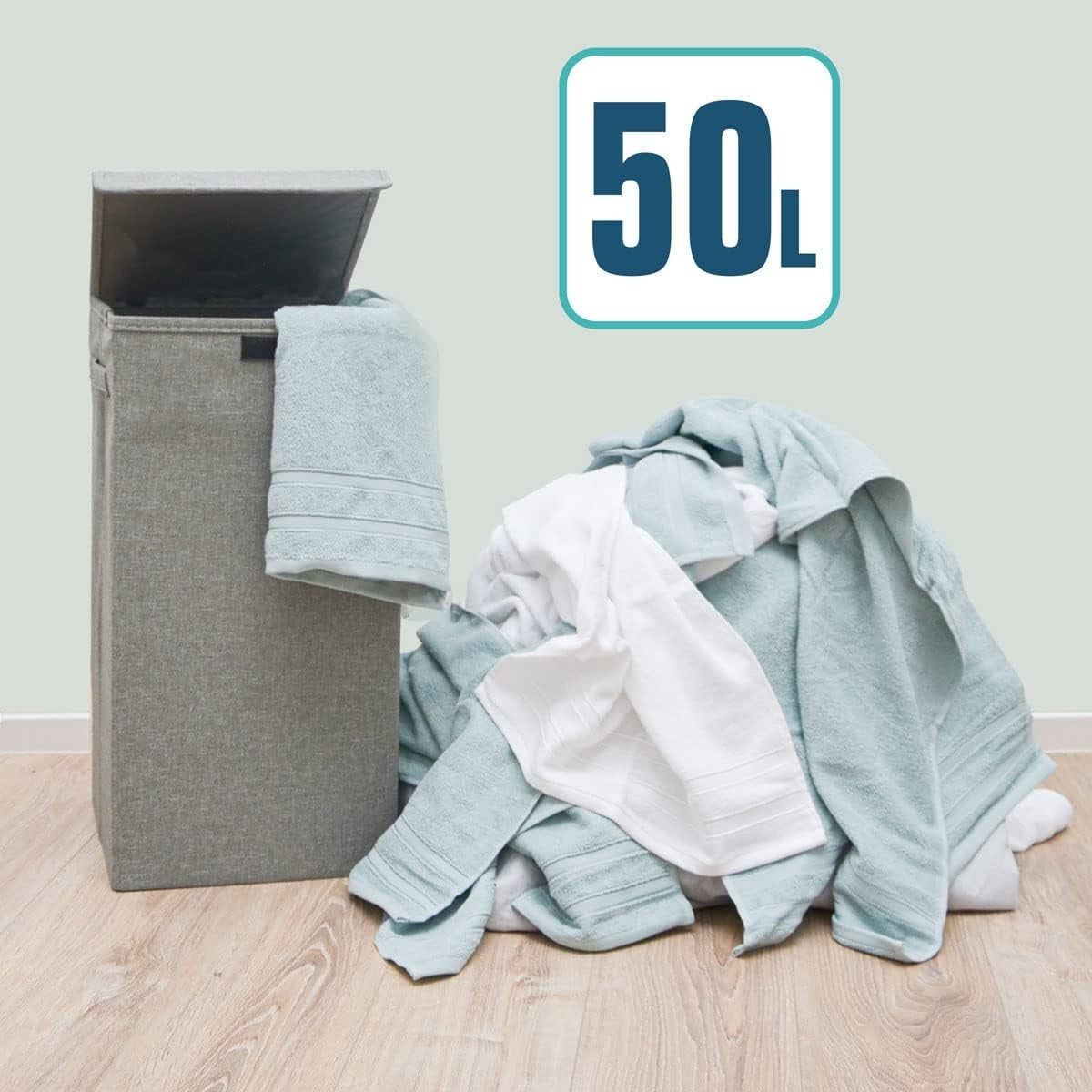 Set of 2 Grey Laundry Hampers with Lids 30×30×60cm Foldable Large Washing Bins
