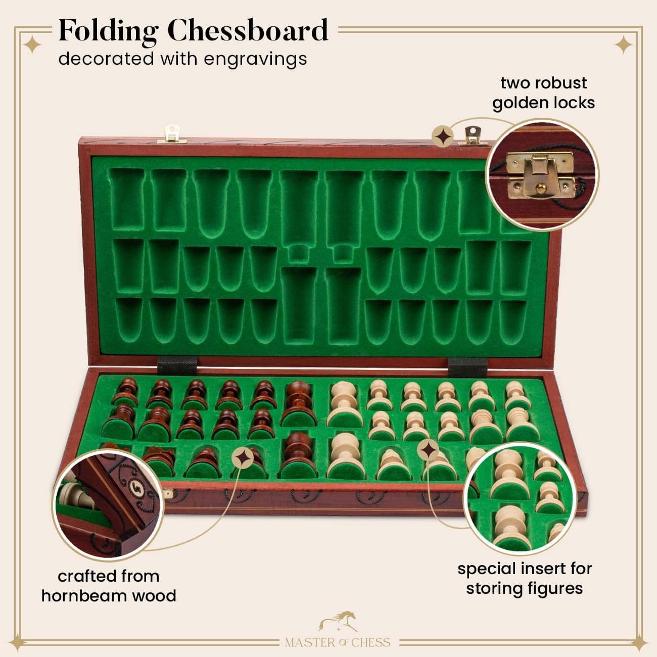 48cm Tournament Wooden Chess Set | Foldable Board | Weighted Staunton Pieces