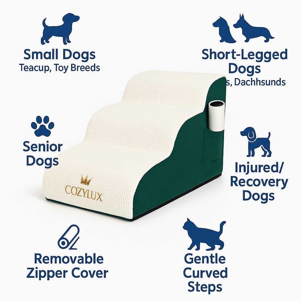 3 Step Dog Stairs Pet Ramp for Bed Couch Non Slip Cover