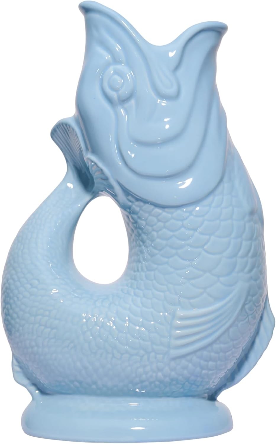 XL 1.4L Pale Blue Gluggle Jug – Ceramic Fish Pitcher Water & Cocktail Decanter