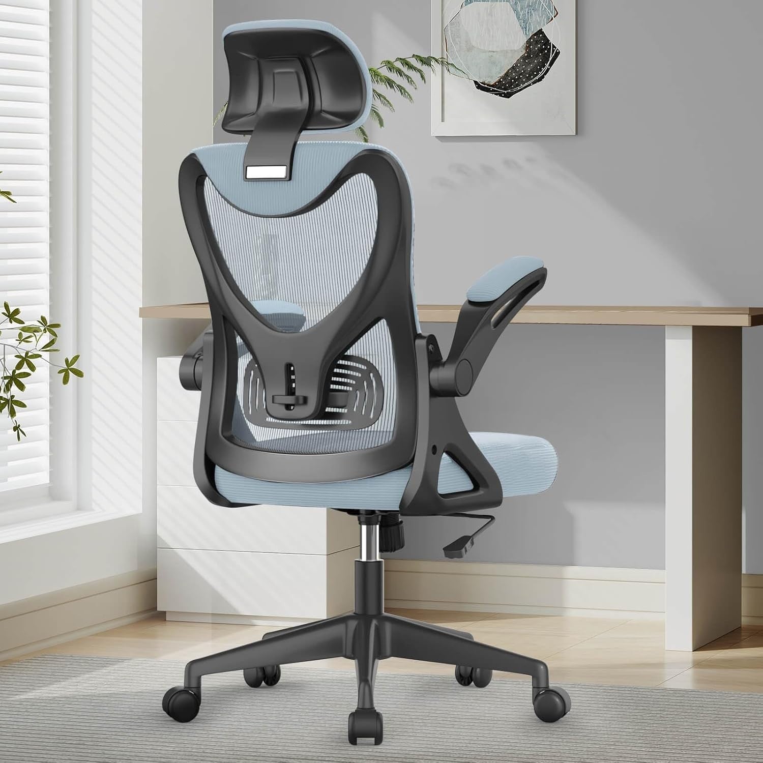 Ergonomic Office Chair High Back Mesh Flip-up Armrests Adjustable Lumbar Support