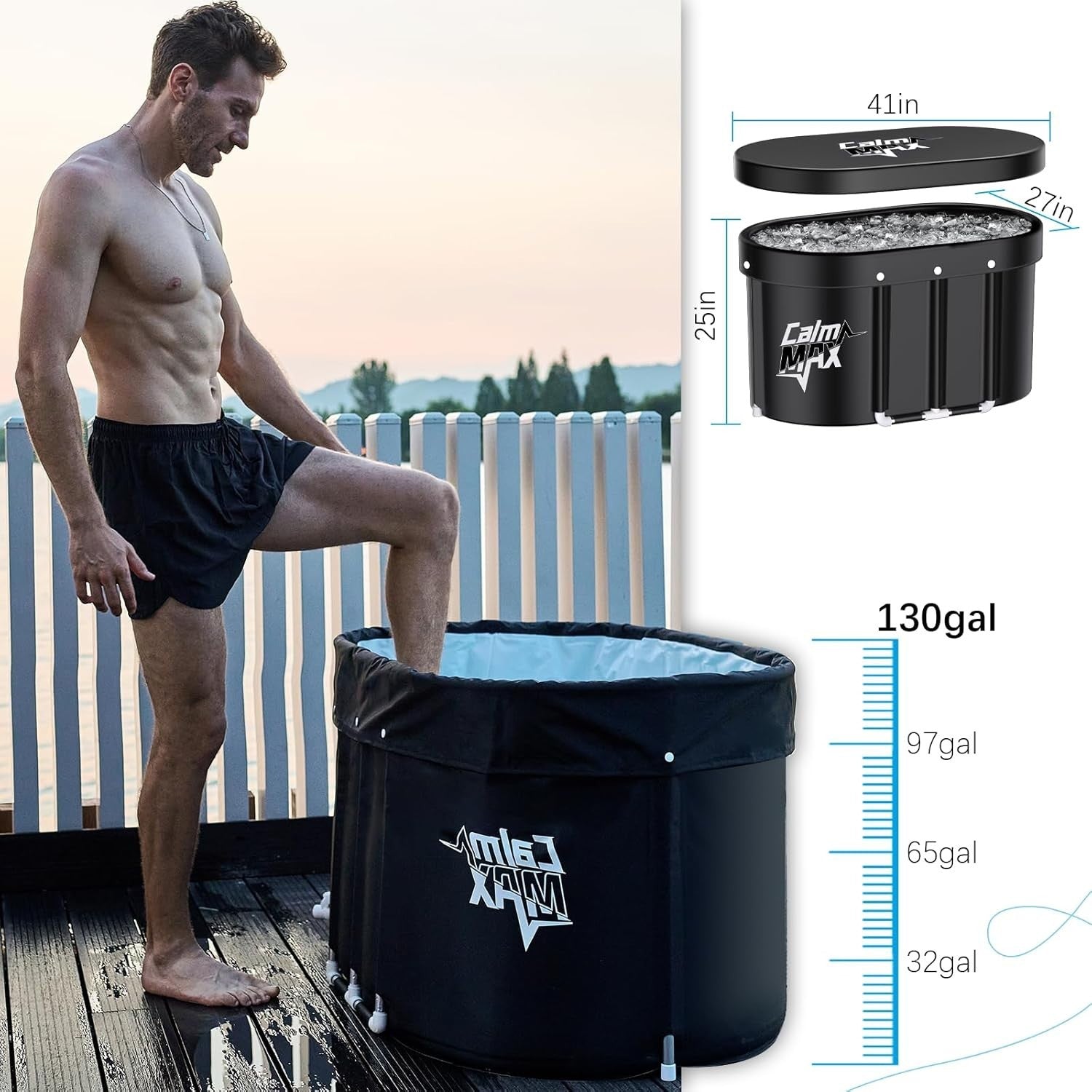 Oval Ice Bath Tub 105cm Portable Cold Plunge 5-Layer Therapy Tub w/ Lid