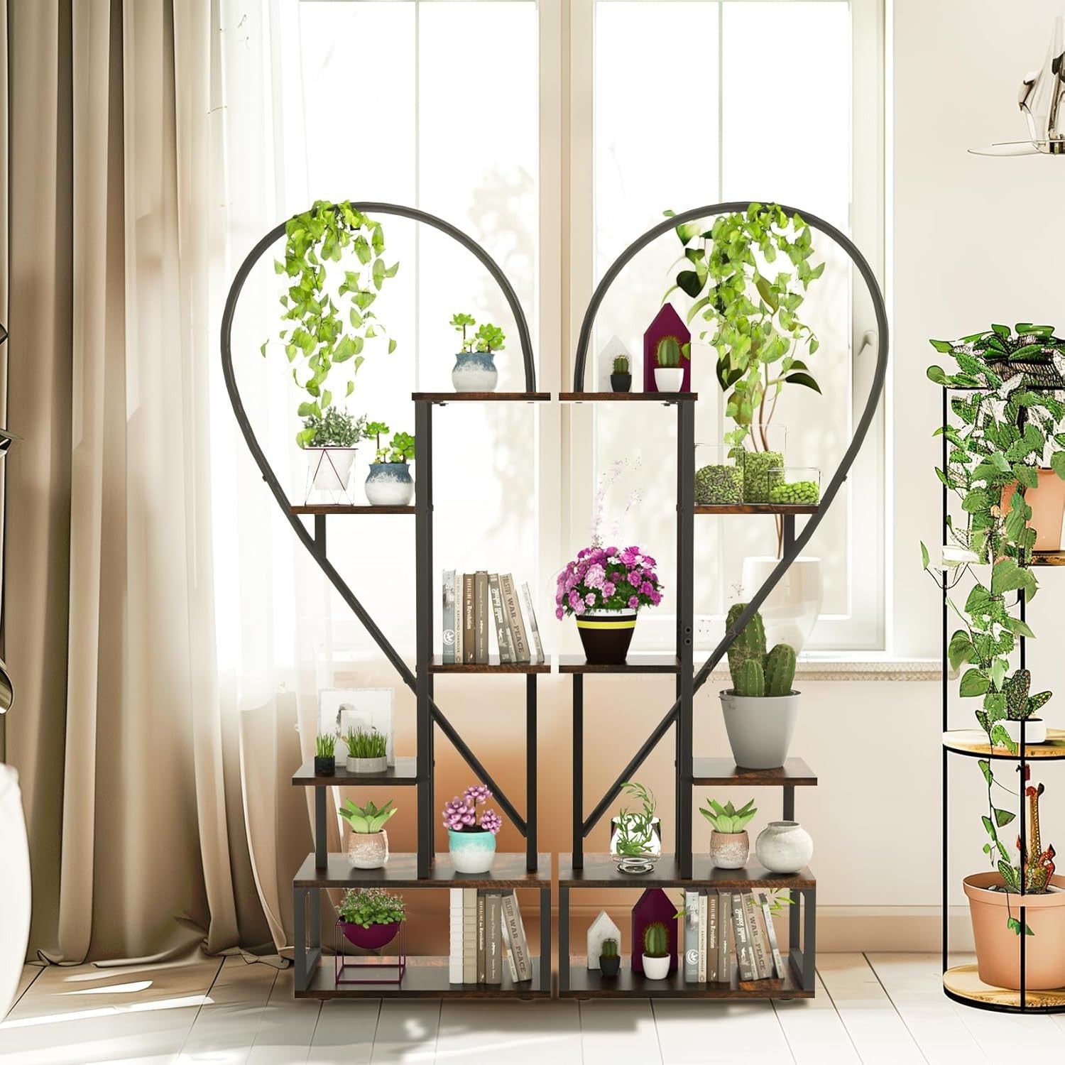 6 Tier Heart Shape Metal Plant Stand Indoor Outdoor Flower Shelf Rack 2 Pack