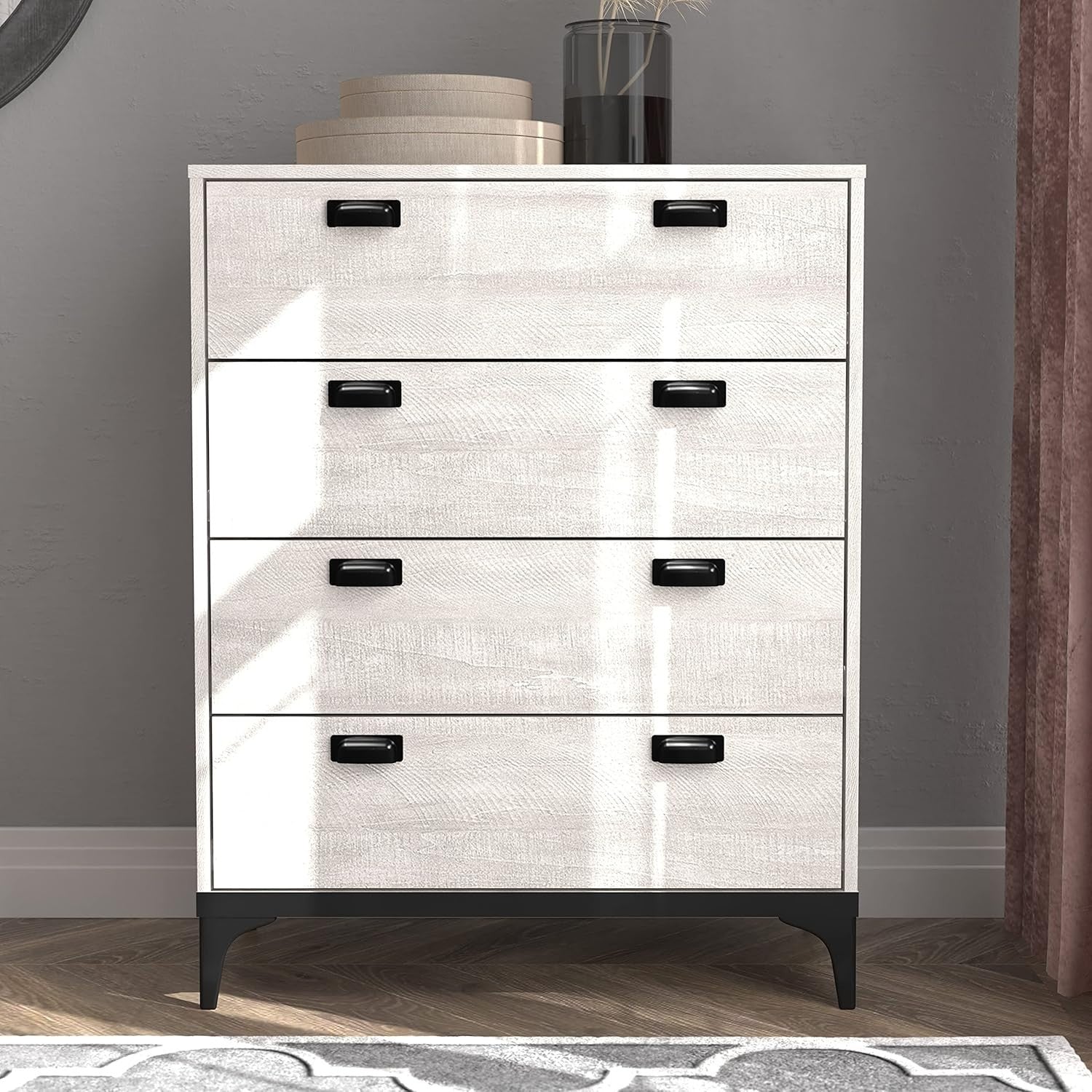 4 Drawer Chest Dusty Grey Oak Bedroom Storage Cabinet Modern Tall Unit