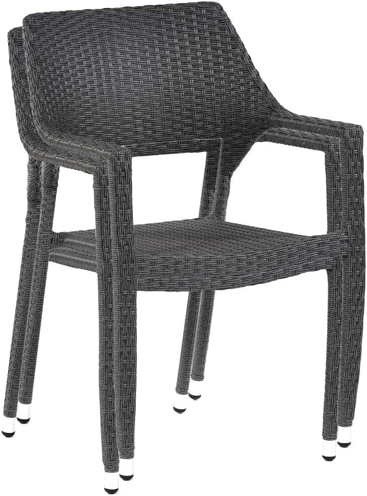 Set of 4 Rattan Garden Armchairs Stackable Outdoor Patio Dining Chairs