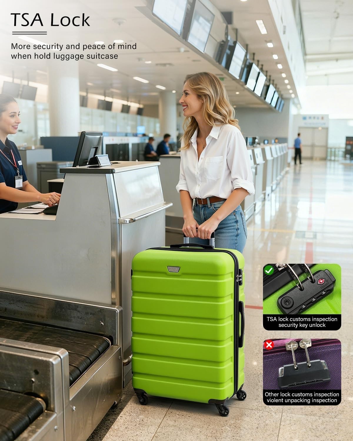 24in Medium Check In Luggage Hard Shell TSA Lock Silent Spinner Wheels