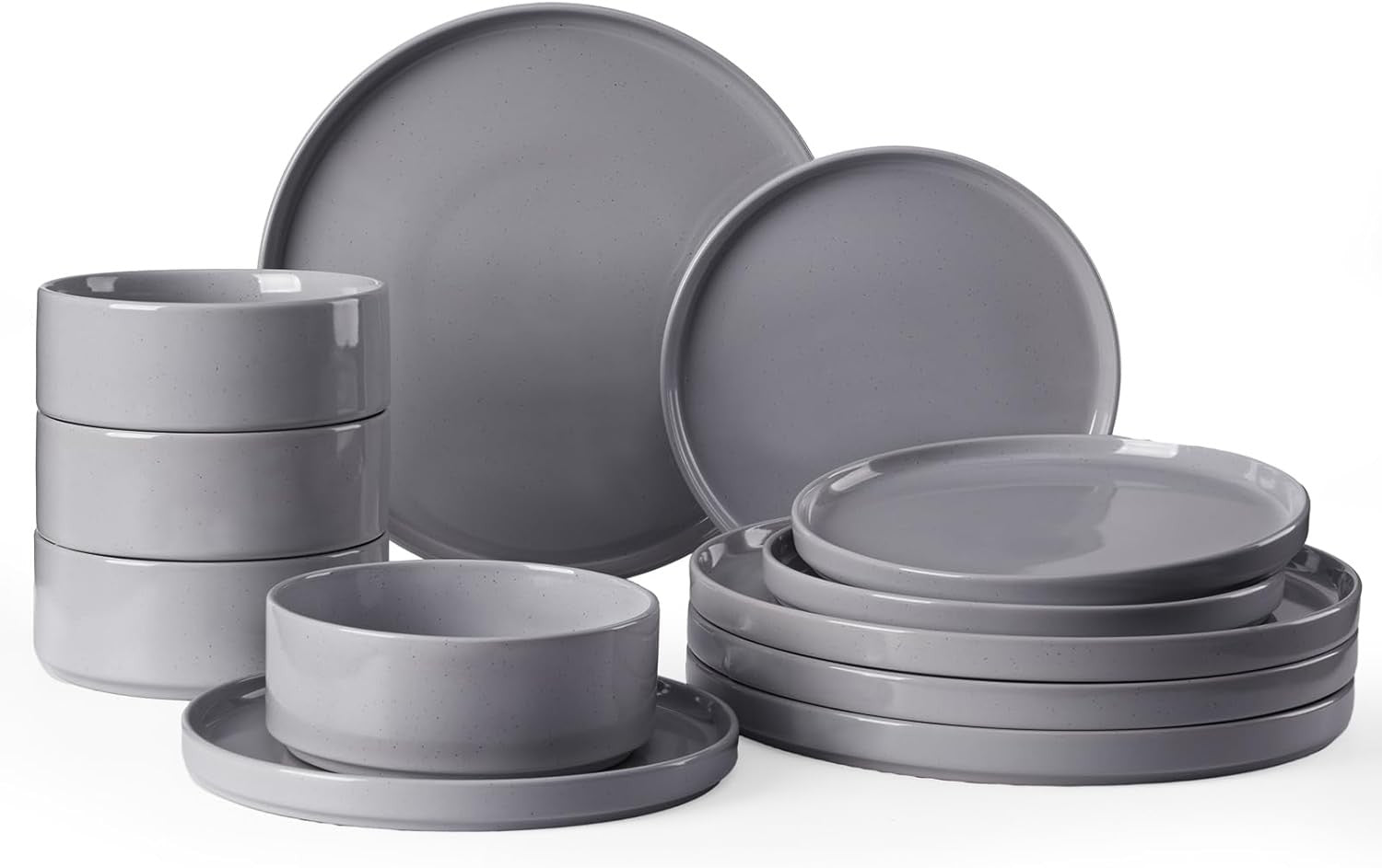 12 Piece Stoneware Dinner Set for 4 Speckled Plates Bowls Dishwasher Safe