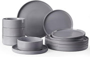 12 Piece Stoneware Dinner Set for 4 Speckled Plates Bowls Dishwasher Safe
