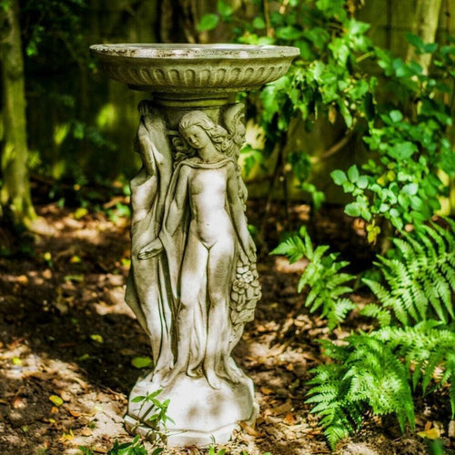 3 Graces Stone Bird Bath 77cm | Luxury Garden Statue Feeder Ornament