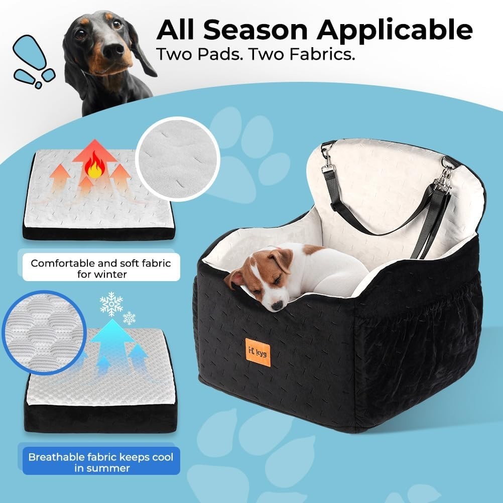 Dog Car Seat Booster Bed Cooling Warm Cushion Safety Harness 18in