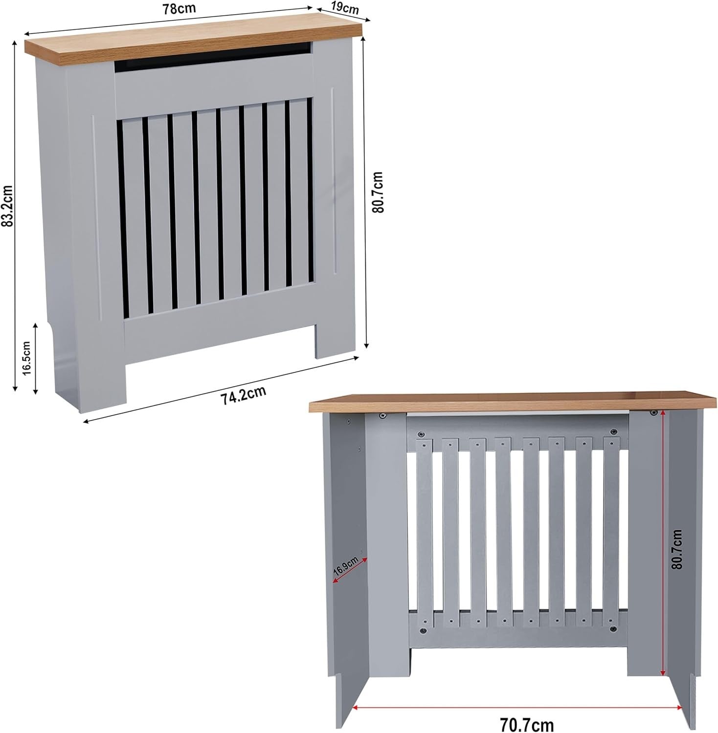 Small Grey Radiator Cover | Vertical Slatted MDF Cabinet