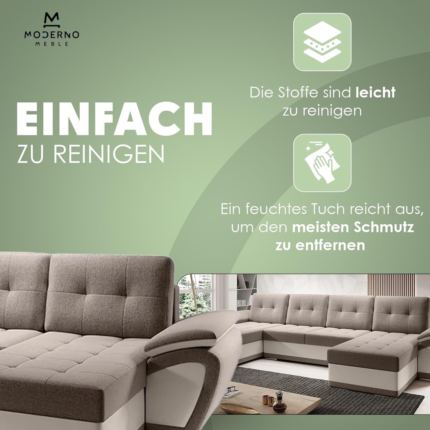 Grey U Shaped Sofa Bed with Storage Box Modern Corner Sleeper Couch Turquoise