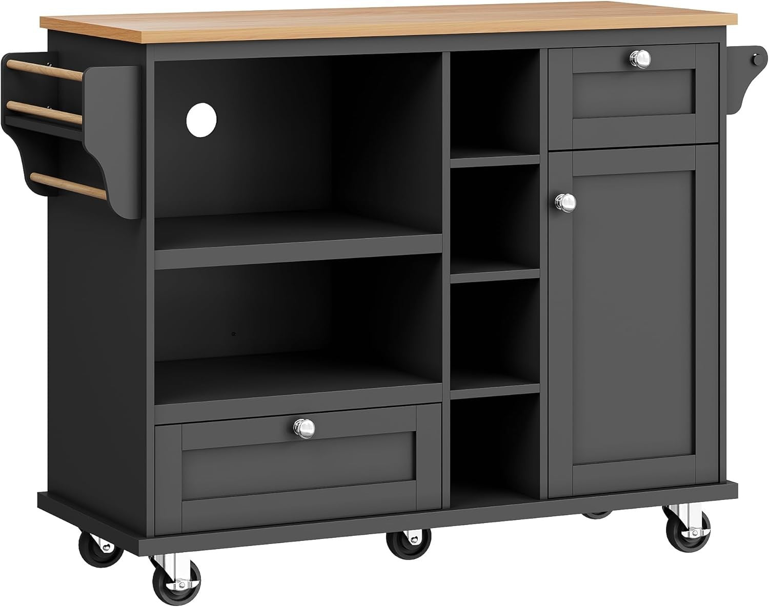 Mobile Kitchen Dining Trolley with Drawers & Cupboards Black 129x46x92cm
