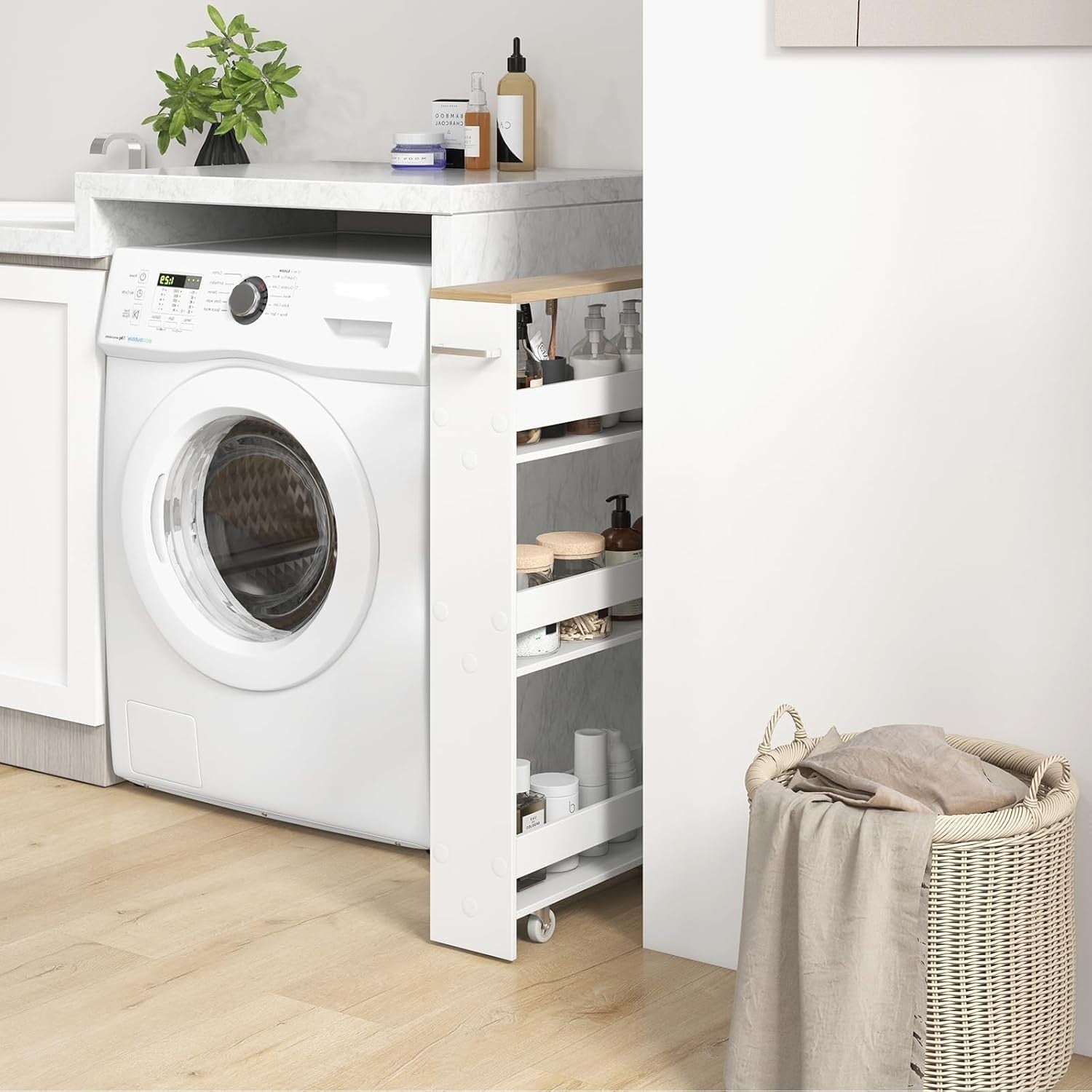 47x13x80cm Slim Rolling Storage Trolley 4 Tier White