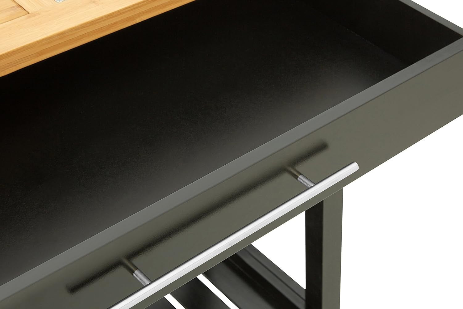 Black Pine Wood Kitchen Trolley Granite Top 90cm Storage Cart