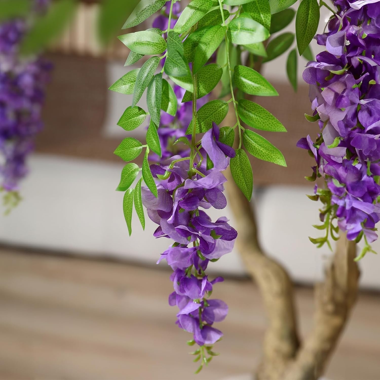 8ft Artificial Wisteria Tree in White Planter Faux Blooming Purple Indoor Decor
