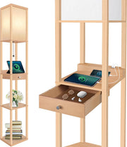Floor Lamp with Shelves USB Charging Drawer LED Standing Storage Light