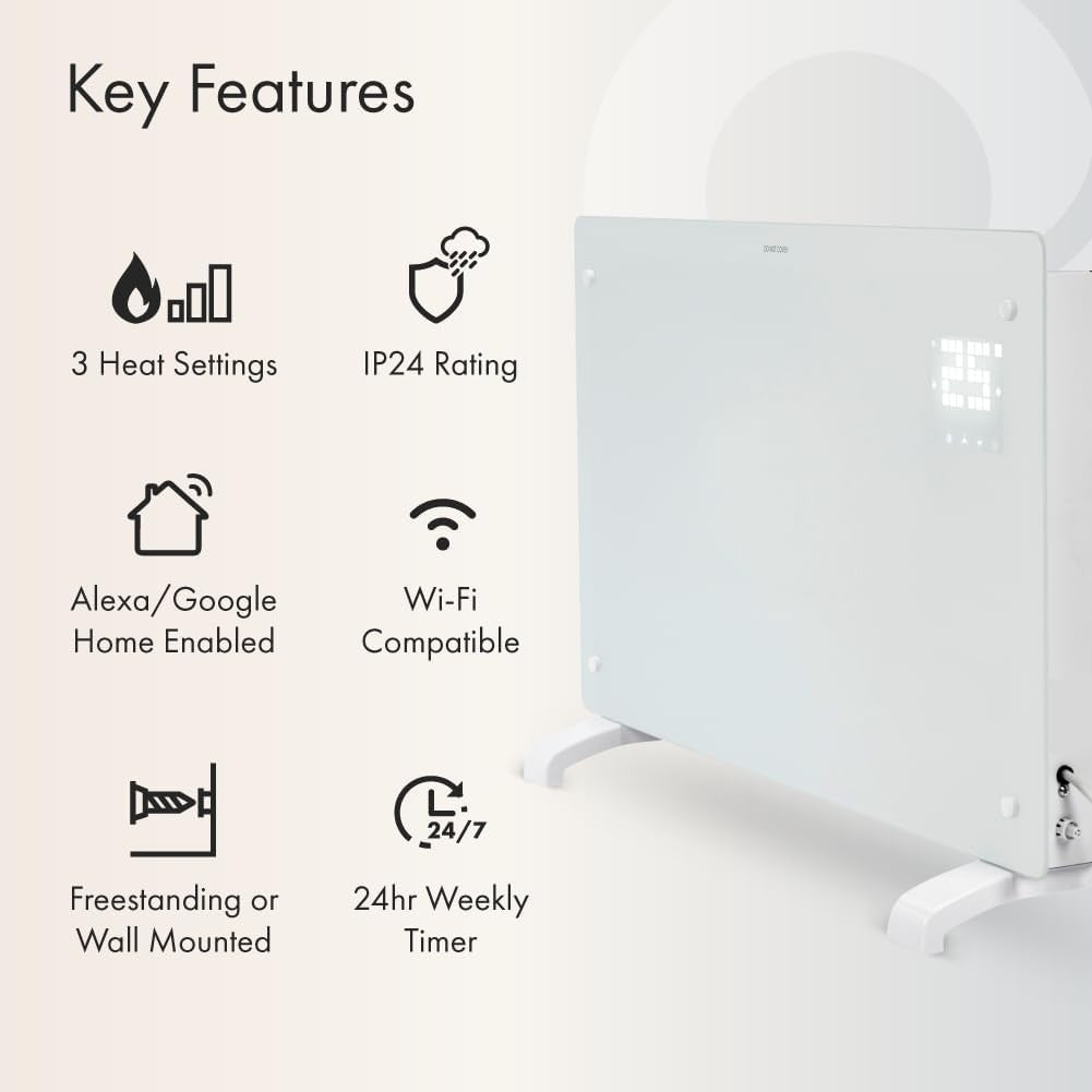 500W Smart Electric Panel Heater WiFi Alexa Wall Mounted Low Energy Timer