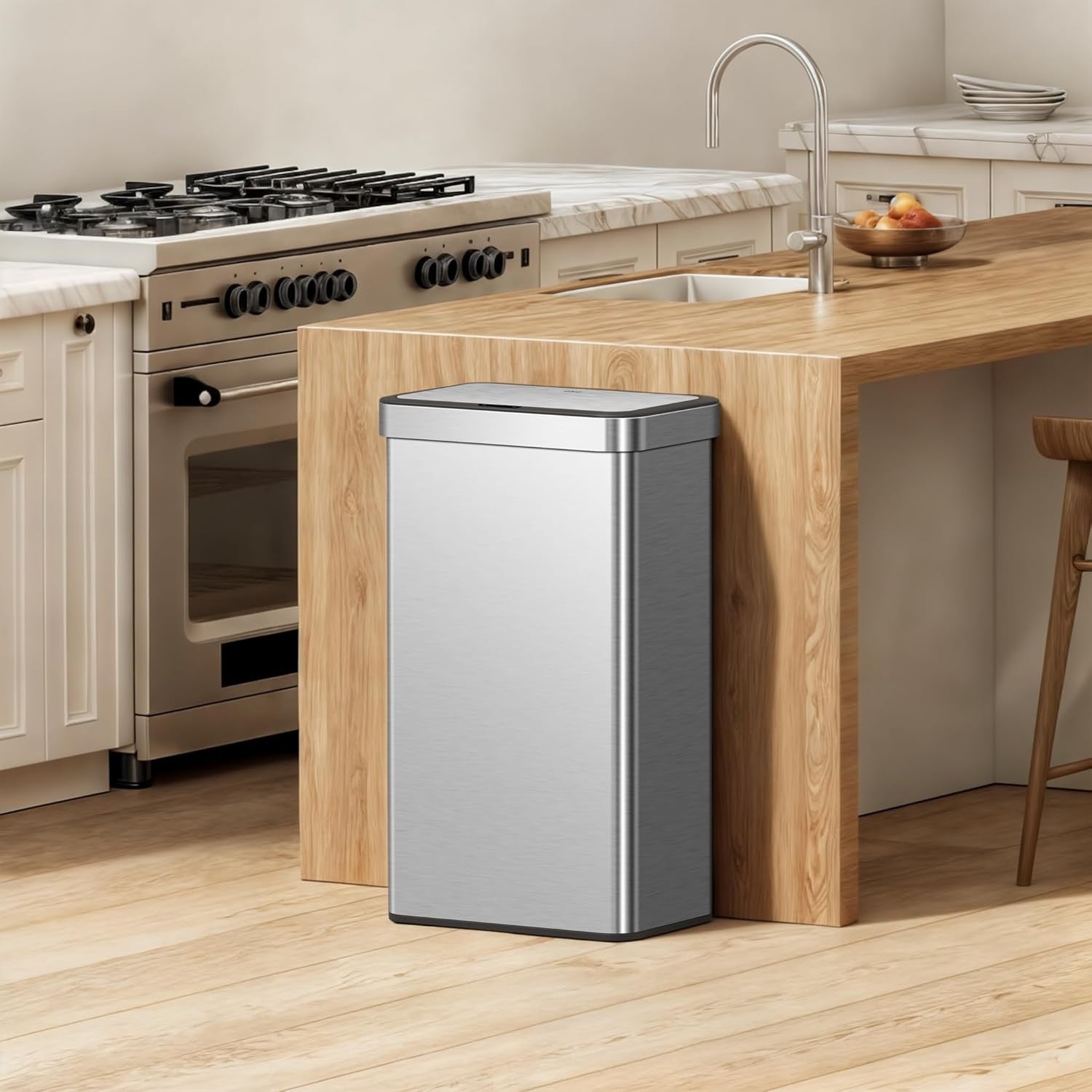 80L Motion Sensor Kitchen Bin Stainless Steel Rectangular