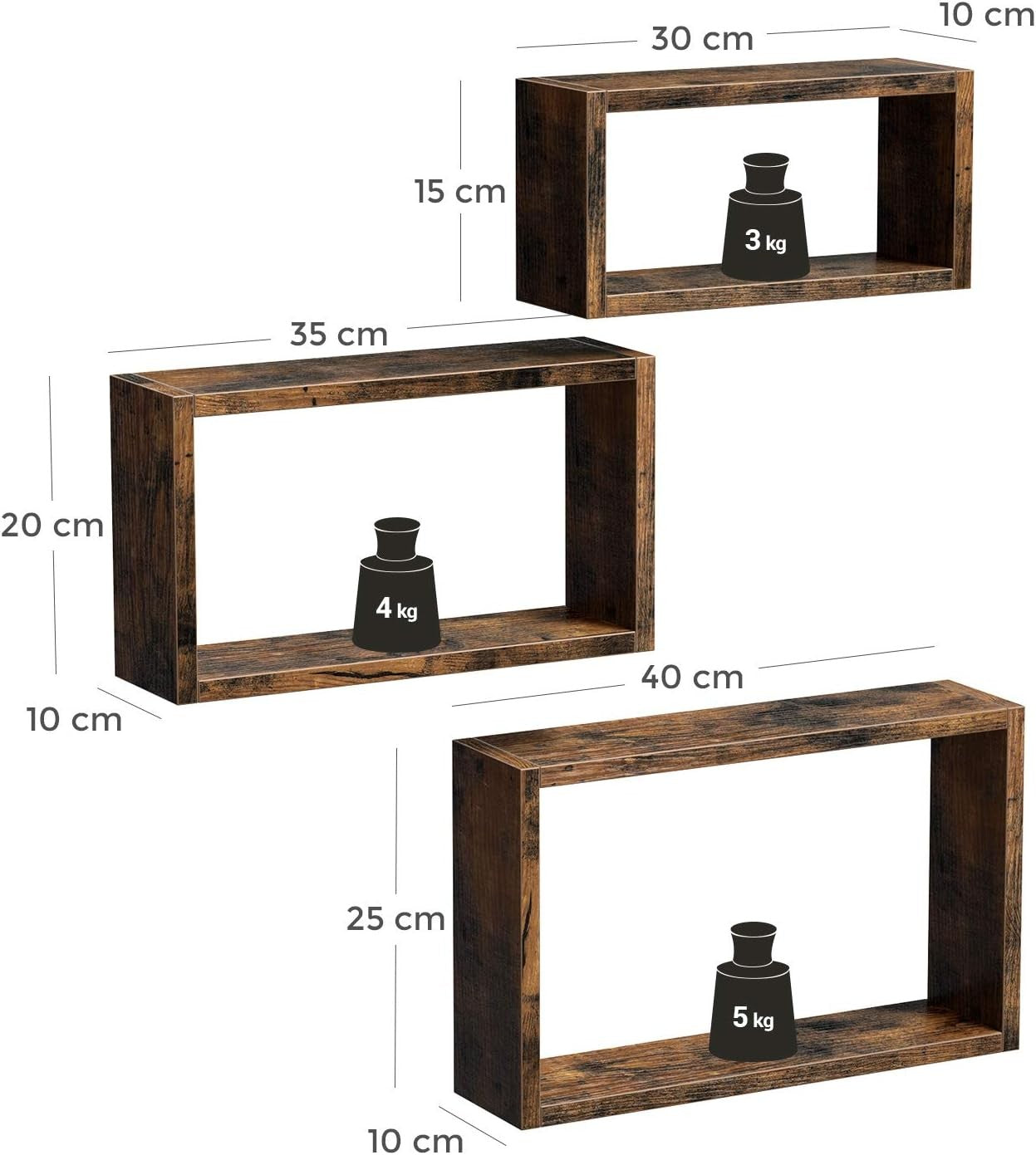 Rustic Wall Shelves Set of 3 Floating Wood Cube Display Storage Units