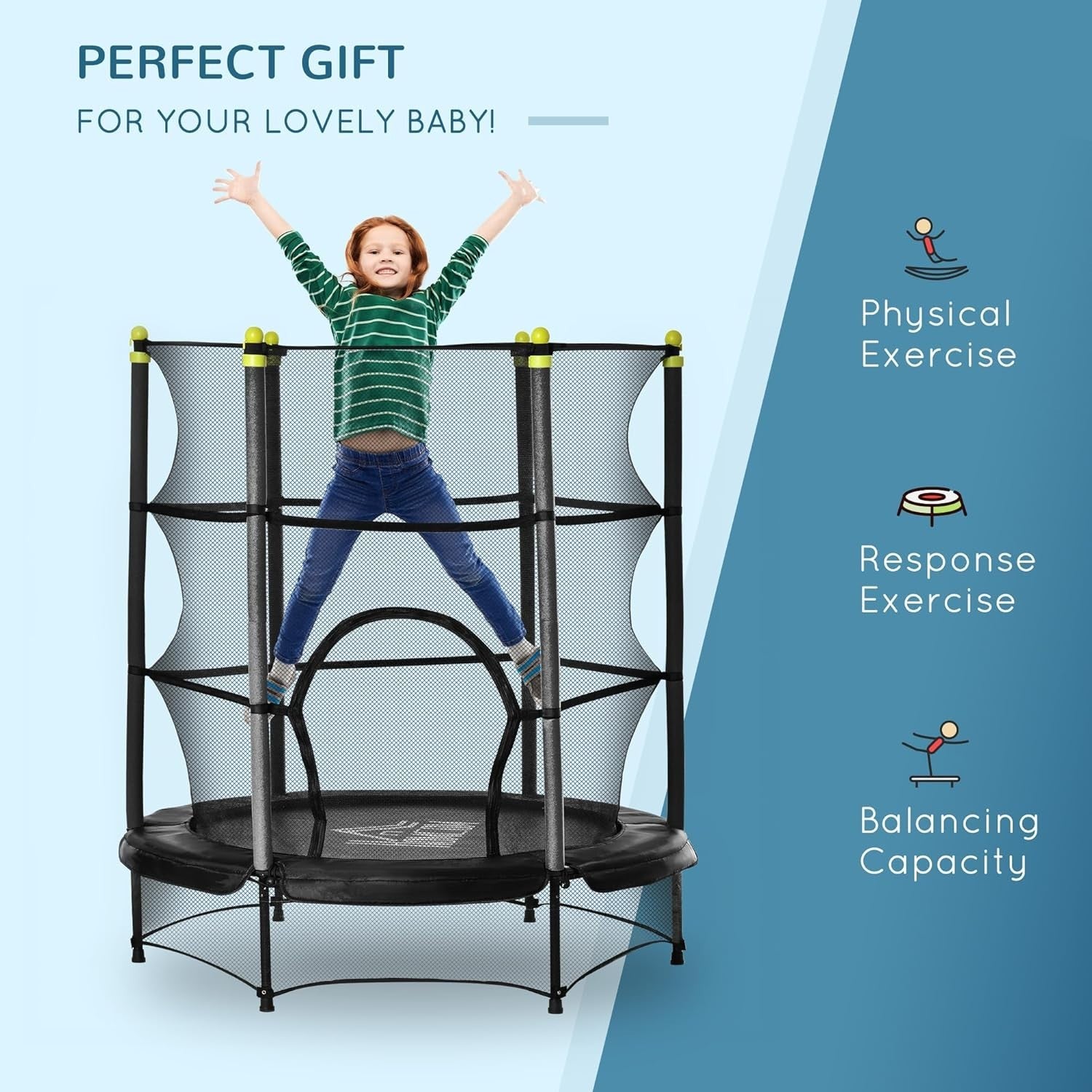 4.6FT Kids Trampoline Enclosure Net Springless Indoor Outdoor 50KG