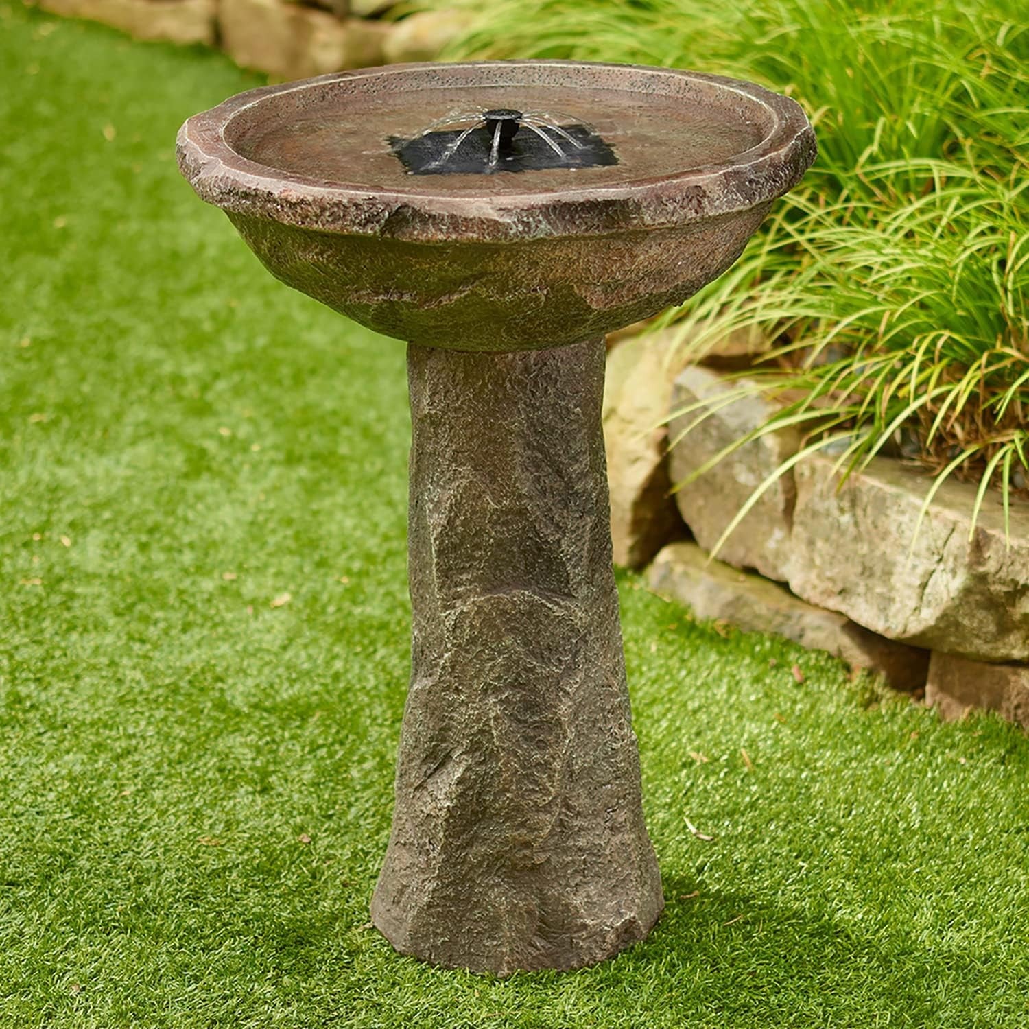 Solar Powered Bird Bath Outdoor Garden Water Feature Stone Effect