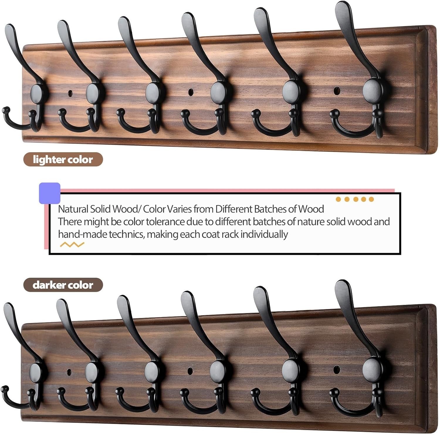 Wooden Wall Mounted Coat Rack | 6 Hook Heavy Duty Hallway Hanger Shelf
