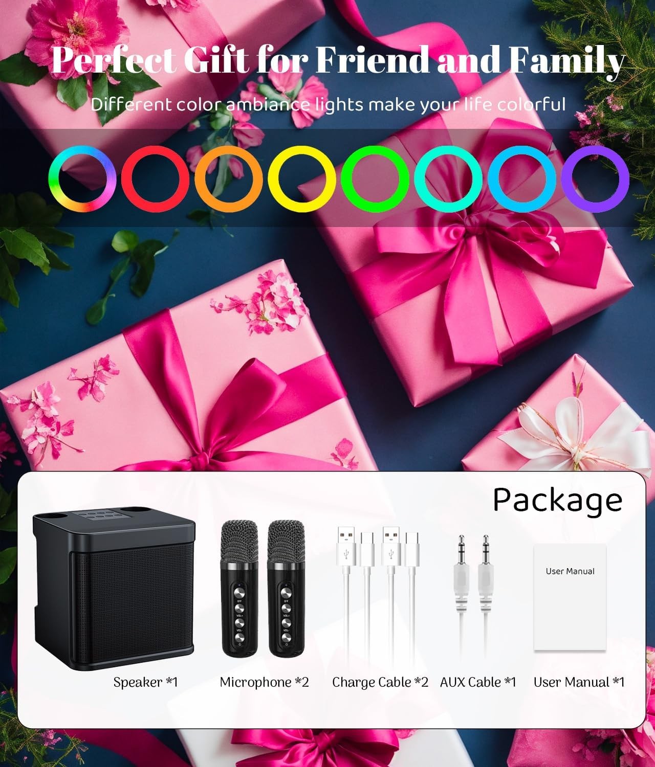 Portable Bluetooth Karaoke Machine PA Speaker 2 Wireless Mics