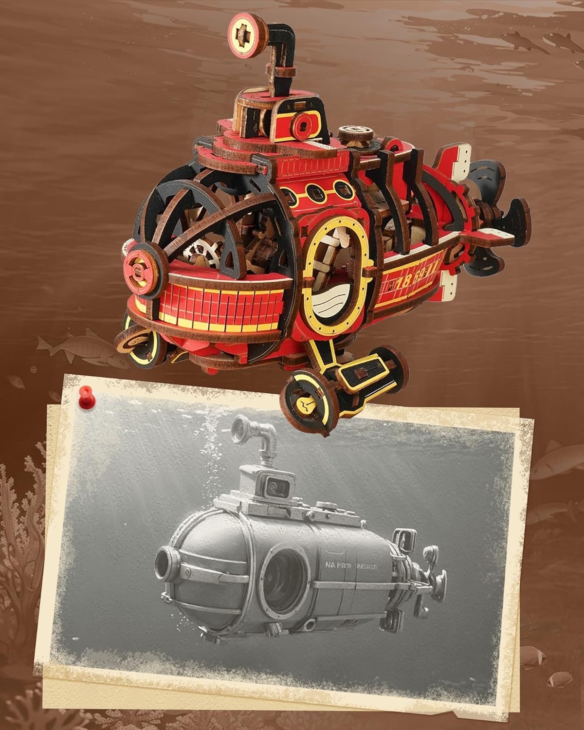 3D Wooden Submarine Puzzle Gravity Swing Model Dynamic Balance Decor