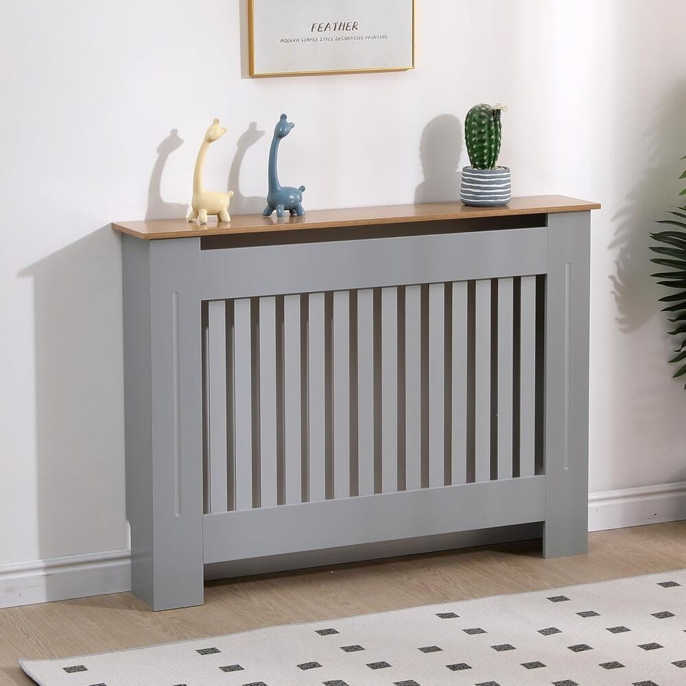 Modern Grey Radiator Cover MDF Wood Heater Cabinet Shelf W112xH82xD19cm