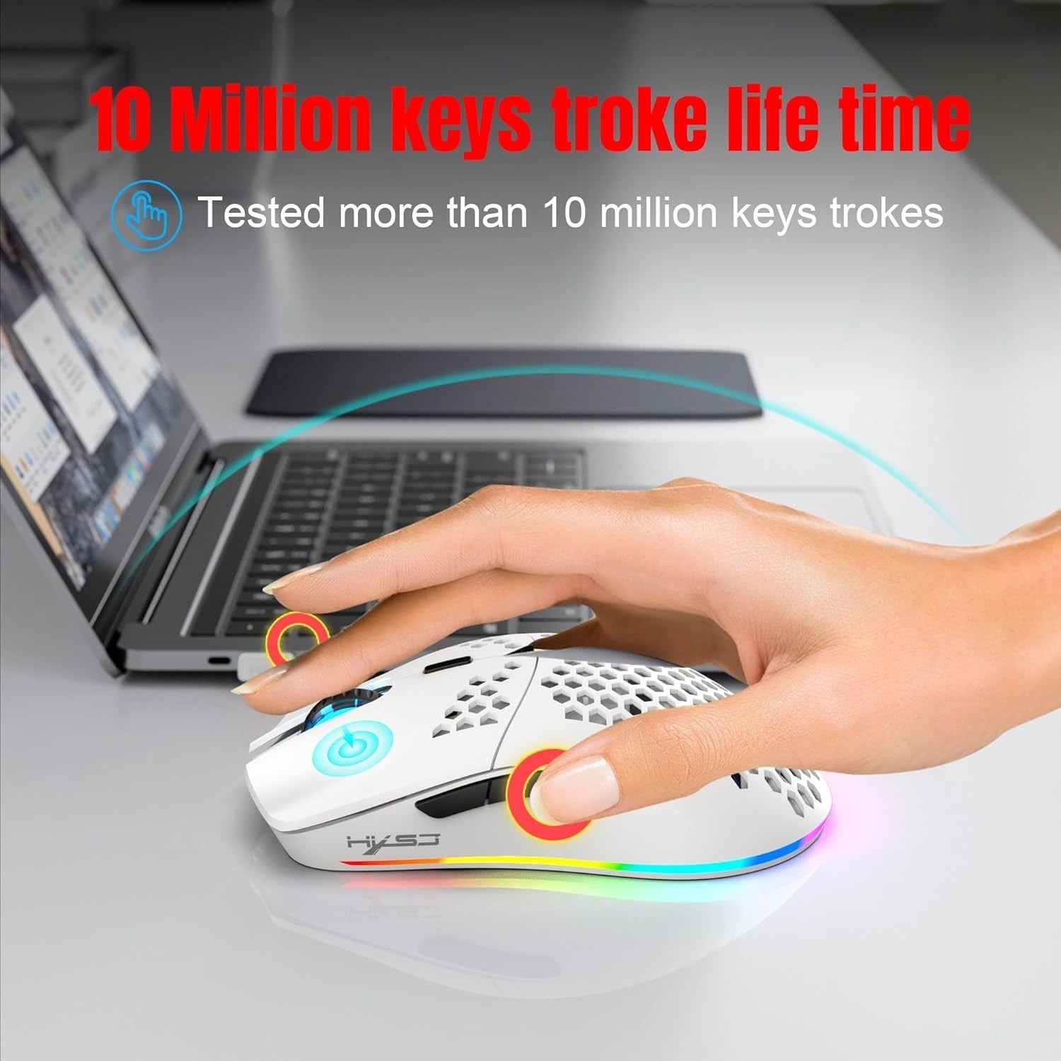 Wireless RGB Gaming Mouse 3600 DPI Honeycomb Lightweight