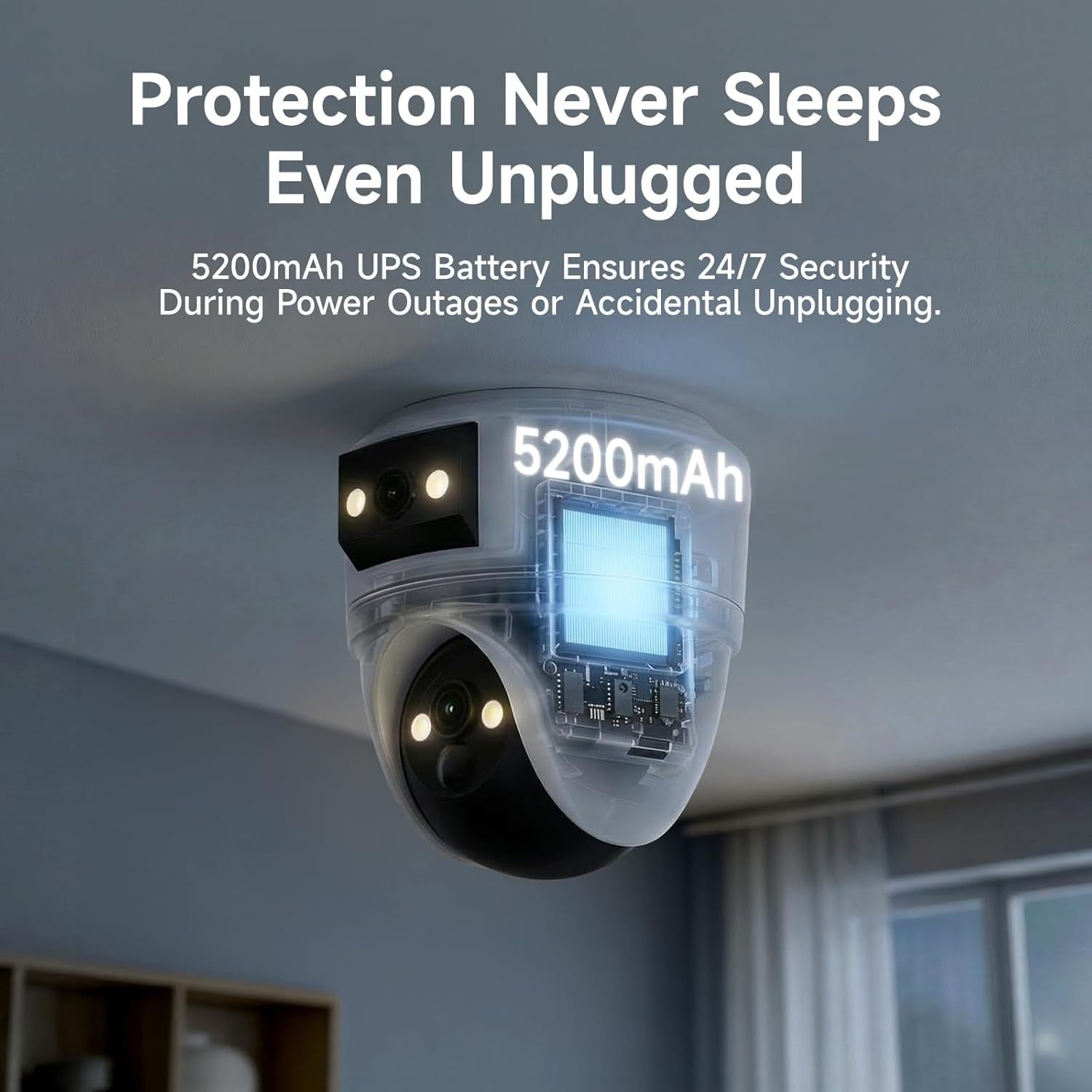 2K Dual Lens Indoor Security Camera 360° PTZ WiFi 6 Night Vision