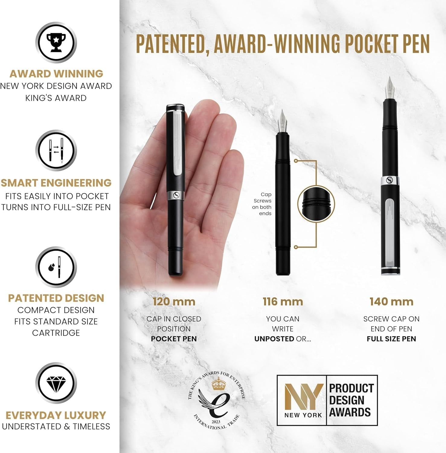 Luxury Fountain Pen Medium Nib Matt Black Chrome Gift Set