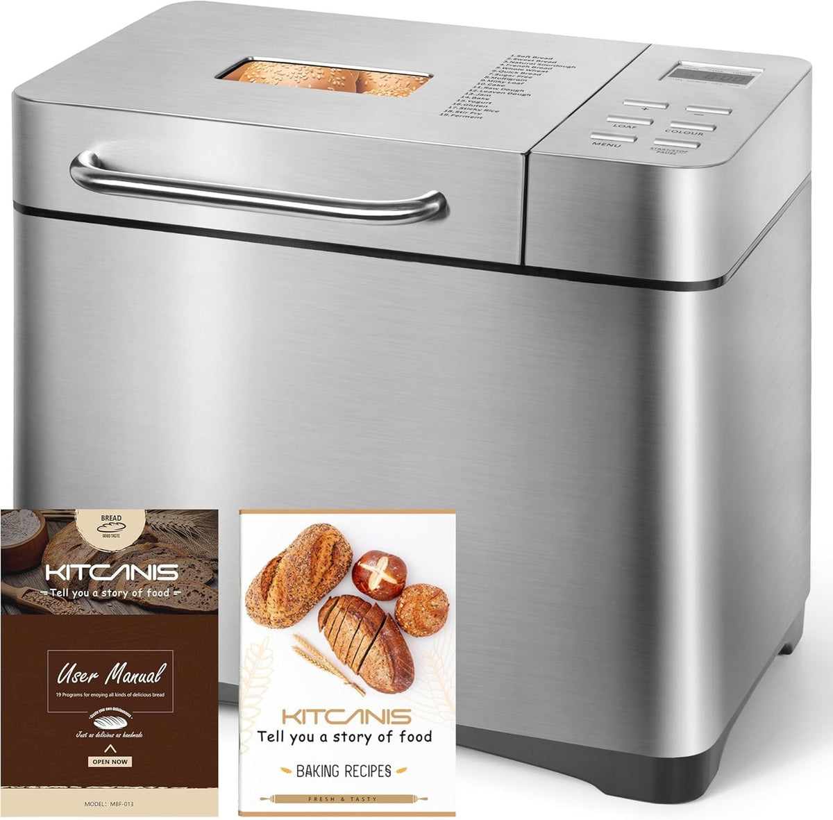Bread Maker Machine 19 Programs 2.2LB Nut Dispenser Gluten Free Stainless Steel